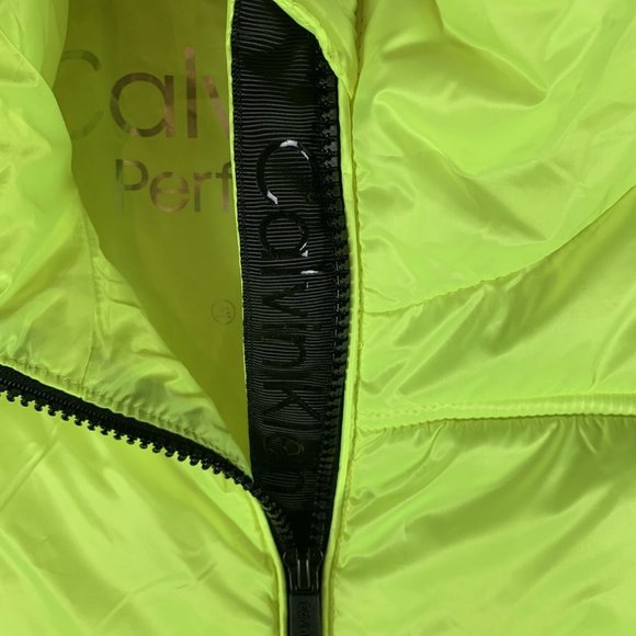 Calvin Klein Puffer Vest Womens M Highlighter Yellow Crop Performance 7580 - Picture 4 of 9